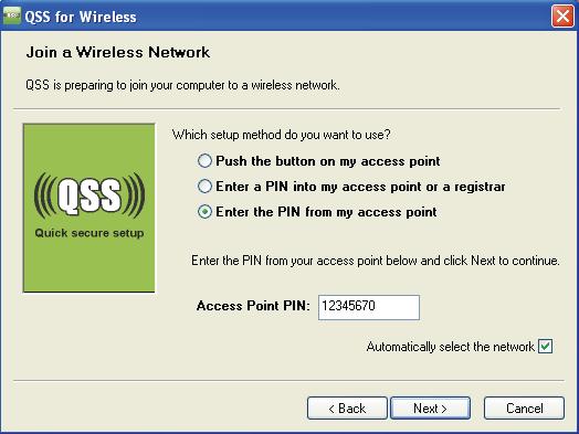 The QSS Configuration Screen of Wireless Adapter In this example, the default PIN code of this adapter is 16952898 as the above figure shown.