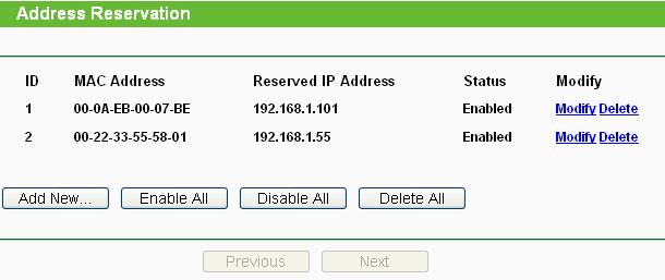 Figure 4-28 Address Reservation MAC Address - Here displays the MAC address of the PC for which you want to reserve an IP address.
