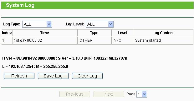 Figure 4-39 System Log The device can keep logs of all traffic. You can query the logs to find what happened to the device. Log Type - By selecting the log type, only logs of this type will be shown.