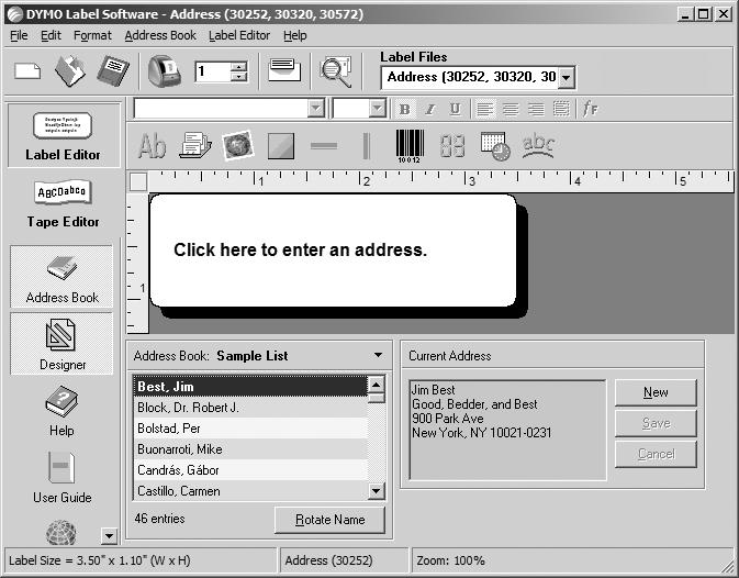 4 Choose a font and a style setting from the Formatting toolbar. 5 Click to print the label. Figure 13 highlights some of the major features available in DYMO Label Software.
