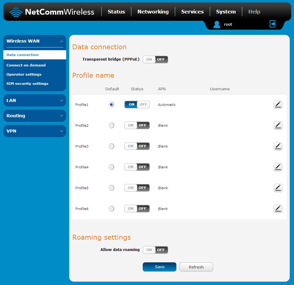 Networking The Networking section provides configuration options for Wireless WAN, LAN, Routing and VPN connectivity.