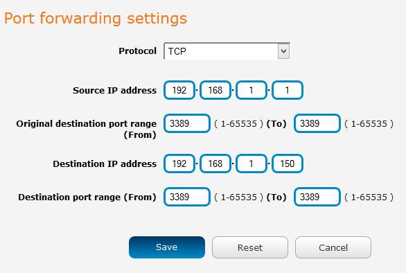 Figure 59 - Port forwarding settings To delete a port forwarding rule, click the delete.