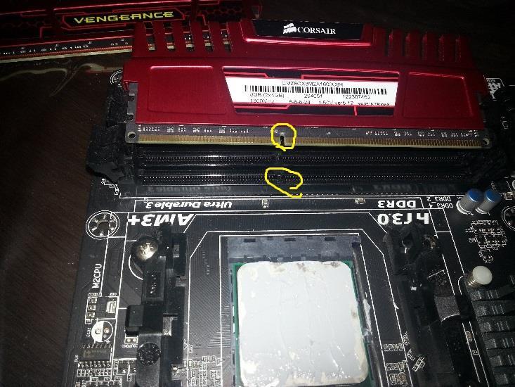 Step 3: Installing the RAM Observe motherboard ram slot and ram sticks and notice on side has more pins than the other Match ram stick and ram slot o Circled in