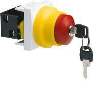 EMERGENCY OFF switch, SNAP IN 4.6 mm - lock - differing closures Switching current 10 A Installation wall thickness 4.