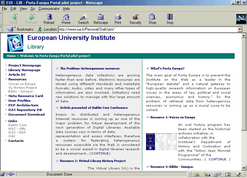 PEP pilot project Home Page http://www.iue.
