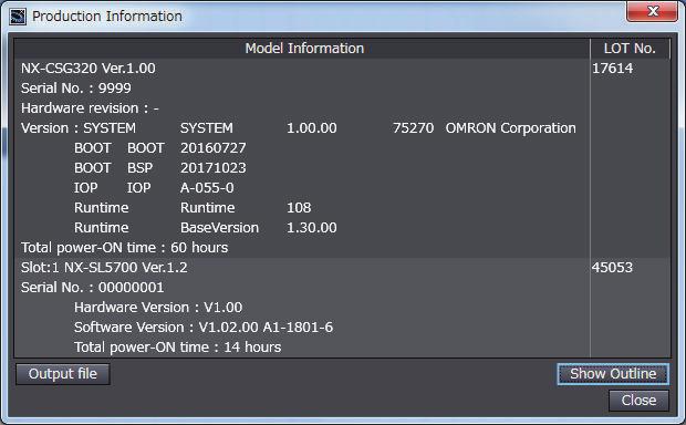 1 Right-click CPU Rack under Configurations and Setup - CPU/Expansion Racks in the Multiview Explorer and select Display Production Information. The Production Information Dialog Box is displayed.