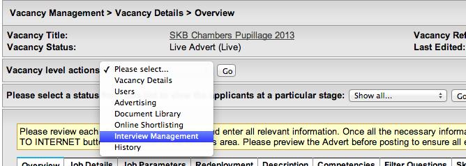 Page 31 Chambers: choose your chambers from the dropdown list and click Add Address: add the address for the location Interview location type: choose chambers or external
