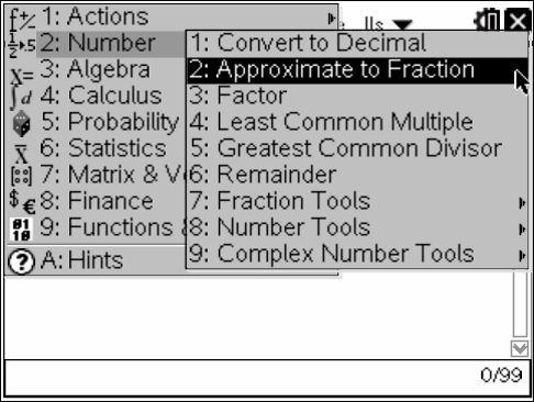Then press: b... Number... Approximate Fraction Investigative Skills Toolkit (Numeric) You will have a command line that reads as: stat.results approxfraction(5.e 14) Don t press yet!