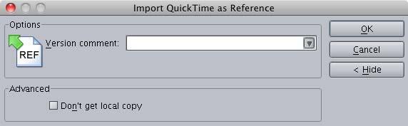 The Import QuickTime as Reference options