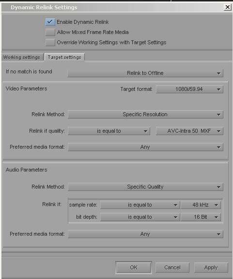 2 Media Composer Editing Parameters Value Audio Relink Method Highest Sample Rate n Once these settings are set as detailed above,