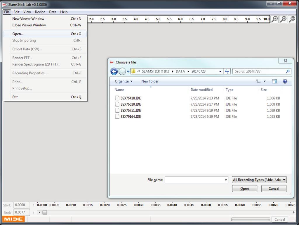 Data Analysis Open Recording To open a recording, use the File drop-down menu and select Open as shown in Figure 9.