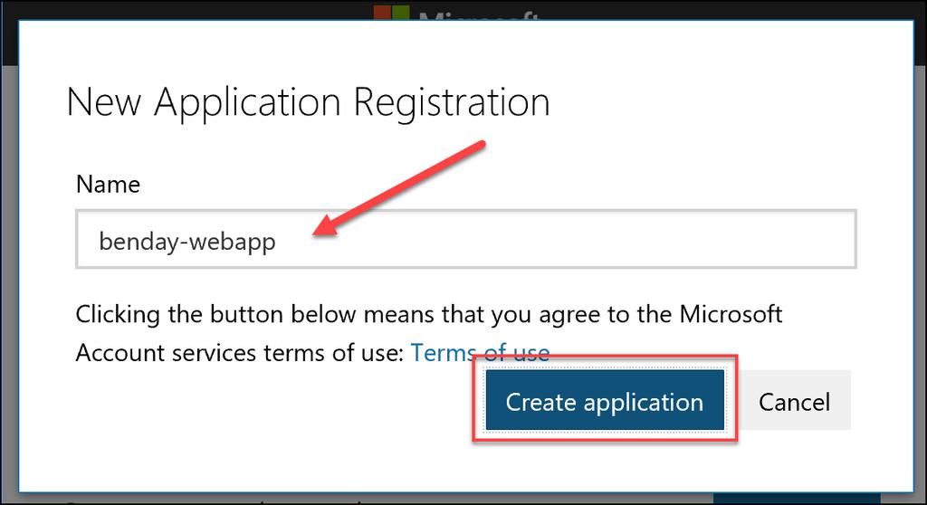 You should see a New Application Registration dialog.