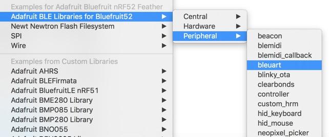 Examples There are numerous examples available for the Bluefruit nrf52/nrf52840 Feathers in the Examples menu of the nrf52 BSP, and these are always up to date.