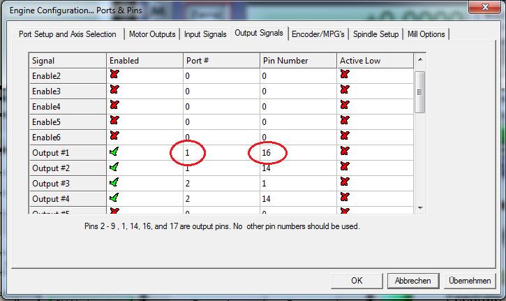 Integrate Outputs in Mach3 The Port Number and the Pin Number are used, the
