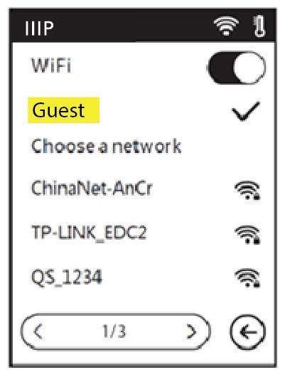 WiFi Screen Touch the slider to turn Wi-Fi on or off. Wi-Fi is on when the white ball is to the right and off when it is to the left. Touch a Wi-Fi icon to select a Wi-Fi network.