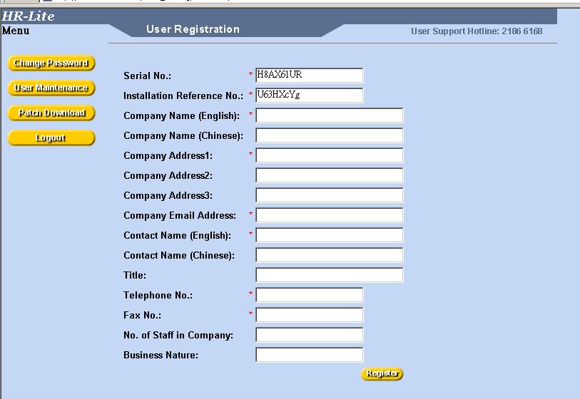 27-7355) 4.2.4 A page of company information has to be filled in by user. Please note that the fields with asterisks* are mandatory.
