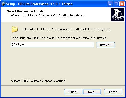 3 Installed Destination Click Next to install HR-Lite to the default location, or click Browse to install to a