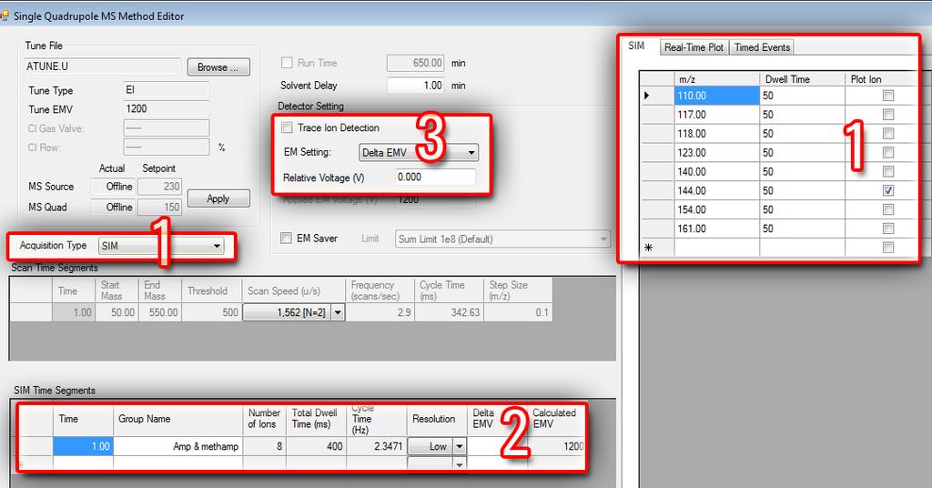 3. Create the Data Acquisition Method Step 6: Create a SIM method from a Scan method Step 6: Create a SIM method from a Scan method We will edit the MS Method Editor, as described here, to create an