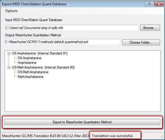 Click Browse and select the qdb.mth file from the MSD ChemStation method folder (i.e., AMP.M). 6. Click Choose Folder... and select a path for the translated file. 7.