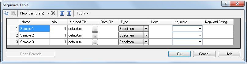 5. Run Samples Step 2: Edit the Sequence Table Step 2: Edit the Sequence Table 1. Click the Edit Sequence icon to open the Sequence Table for editing. 2. To begin, from the Tools menu, select Add/Remove Columns and add the DA Method File and DA Report Templates columns.