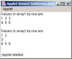 27 // append rows and columns of an array to outputarea 28 public void buildoutput( int array[][] ) 29 { 30 // loop through array's rows 31 for ( int row = 0; row < array.