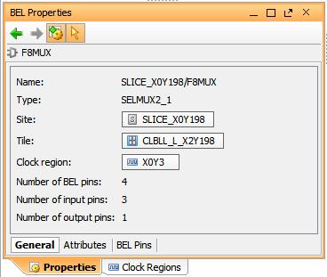 Step 2: Viewing the Device Resources and Clock Regions Examining Sites and Bels Below the Netlist window, the Site Properties or BEL Properties window is displayed.