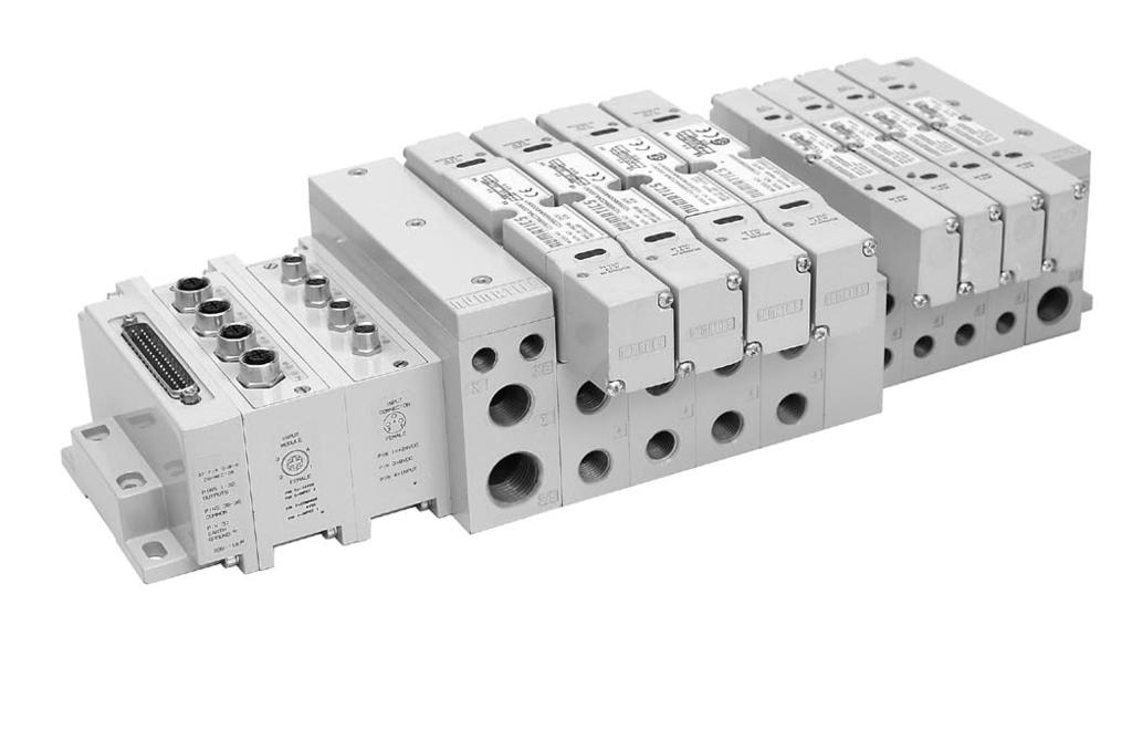 Direct to PLC G- Fieldbus Communications Electronics Direct to PLC manifolds with integrated I/O modules No internal wiring simplifies assembly Up to discrete I/O points and valve solenoids per