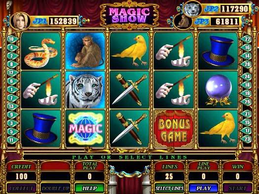 9.3 Magic Show Main Game Magic Show is a 15-reel & 9/25-liner game with 3 different bonus games. 3 sets of Jackpots Symbol zone Auto play Jackpot under Linking Mode Play the value of MIN.