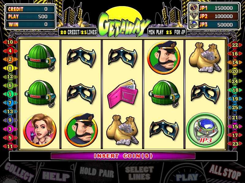 9.5 Getaway Main Game Getaway is a 15-reel & 9/25-liner game with bonus games. 3 sets of Jackpots 9 / 25-liner adjustable Symbol Zone stand for all the other symbols on the screen except,, and.
