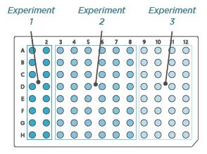 o Run all 96 samples on a plate, but split the plate across multiple experiments/probe sets by columns (Figure 20).