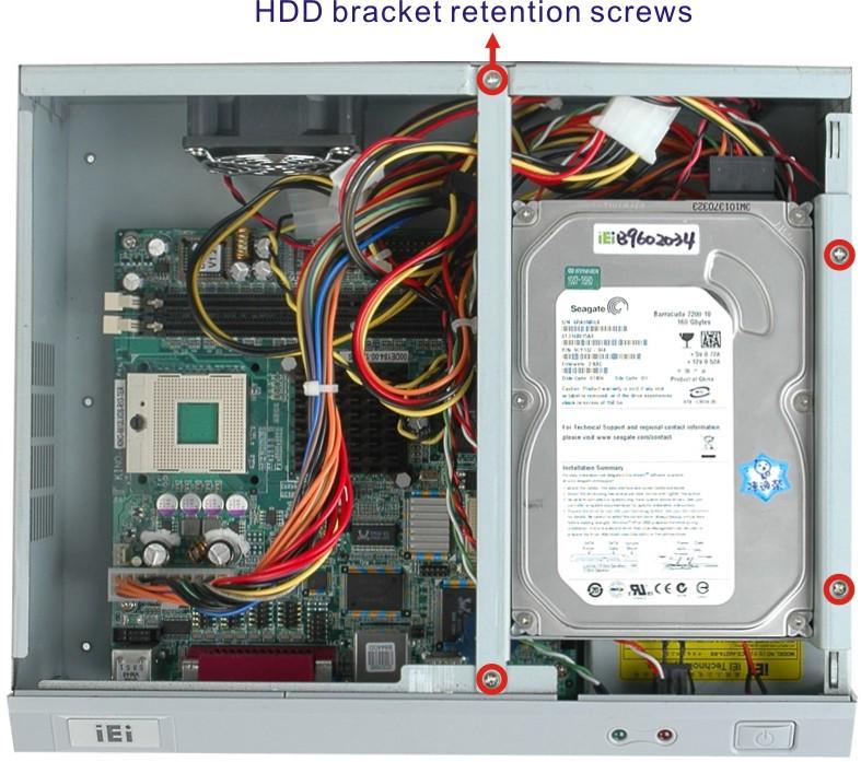 Figure 0: HDD/ODD Bracket Retention Screws FRONT PANEL CABLE CONNECTIONS Figure 8: HDD Retention Screws Attach SATA and