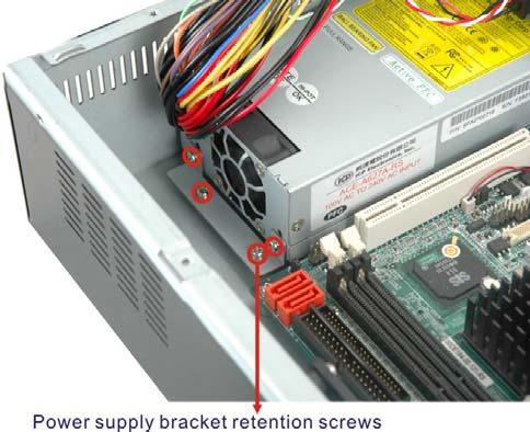 Figure 4: Power Supply Bracket Retention Screws Step 5: Step 6: Step 7: Step 8: Replace the power supply.