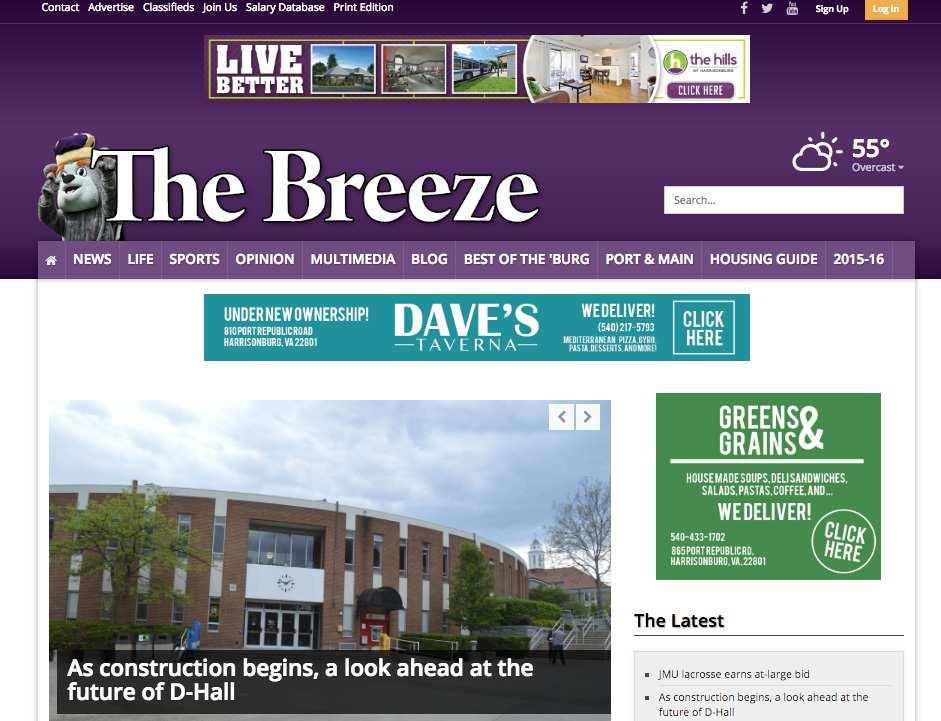 online The number of users visiting BreezeJMU.org, our online news site, continues to grow, as does use of mobile devices to reach the site. Our social-media engagement continues to grow, too.