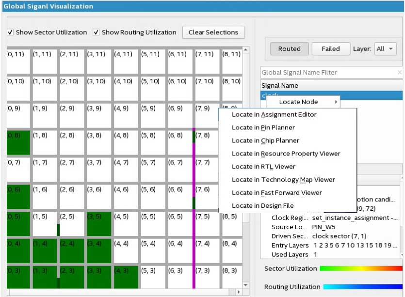 Filter the display to Show Routing Utilization and Show Sector Utilization.
