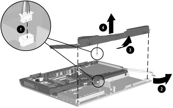 Removal and Replacement Procedures 4. Disconnect the speaker cable 1 from the system board (Figure 5-