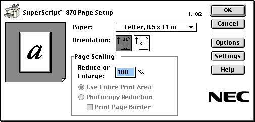 Print Page Border: Check this to print a border around the printable area of the page. The Page Preview icon shows the results of your selections.