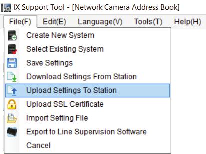 Station 7.2 - Select Stations Click Select to check all stations in the system. 7.3 - Upload Settings Click Settings to begin the upload process.