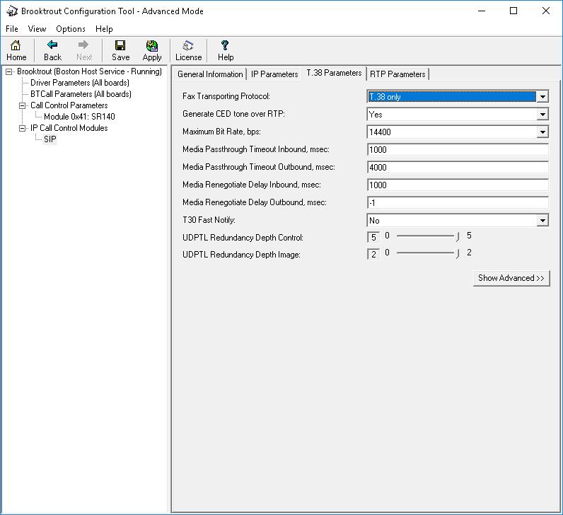 6.6. Configure T.38 Parameters Select the T.38 Parameters tab. Configure the fields as shown below in the screenshot.