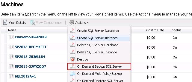 Protecting SQL Server with Avamar When a SQL Server Baas catalog item is requested from the vrealize Automation selfservice portal, the Avamar agent for SQL Server and Windows is automatically