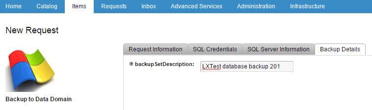 Provide a backup set description, as shown in Figure 36, to make the backup easier to identify, and then clicks Submit.