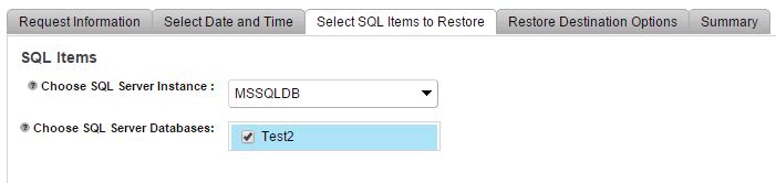 Select the restore destination from the following options, as shown in Figure 45: Same SQL Server Instance This action restores the database to the same instance using the same database name.