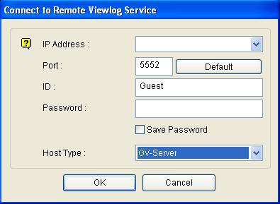 Connecting through Remote ViewLog Service 1. On the main screen, click the Tools button and select Remote ViewLog Service. This dialog box appears. Figure 7-22 2.