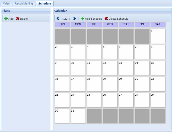 5.2.2.C Schedule In the Schedule tab, you can create a recording schedule by setting different recording policies during