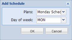 Click OK. 7. Under Calendar, click Add Schedule. This dialog box appears. Figure 5-21 8. To apply the schedule plan created above to a particular day of the week continuously, select Weekly Schedule.