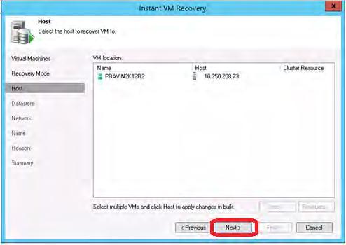 5 Select the Host to which your VM should be recovered.
