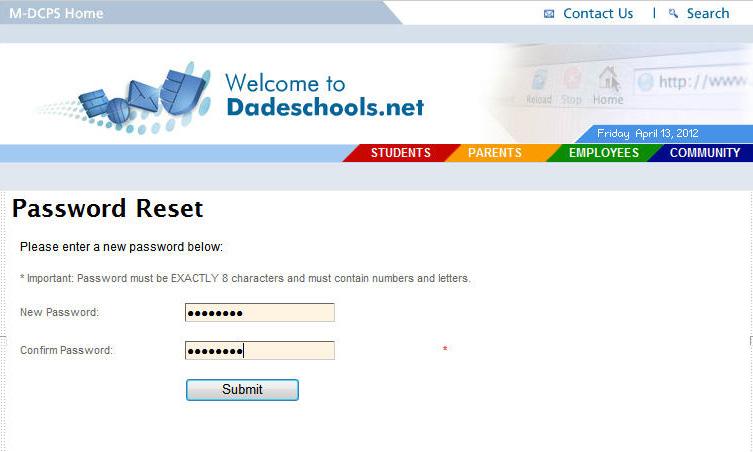 Log into your email account and open the email message from M-DCPS Portal Account Registration - Reset Password.
