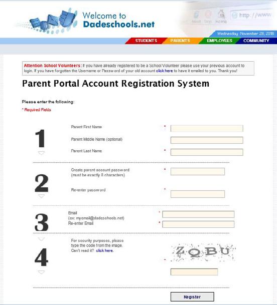 This password will be required each time you log into the Parent Portal. Password Re-Type Password In section 3, your email address (Ex: sampleparentone@yahoo.
