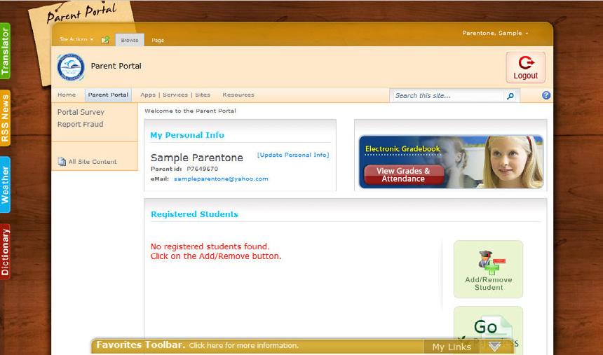 Adding Students to the Parent Portal Account Parent Portal - Create an Account The Parent Portal home page contains general District news and events.