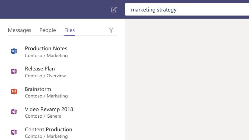 Microsoft Teams Search for stuff Type a phrase in the command box at the top of the app and press Enter. Then select the Messages, People, or Files tab.