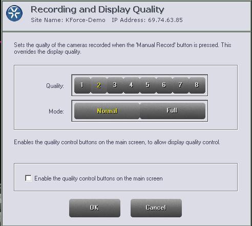 Configuring Manual Recording and Video Quality The ViconNet system enables you to control the display quality that applies to manually initiated recording by configuring the picture quality and